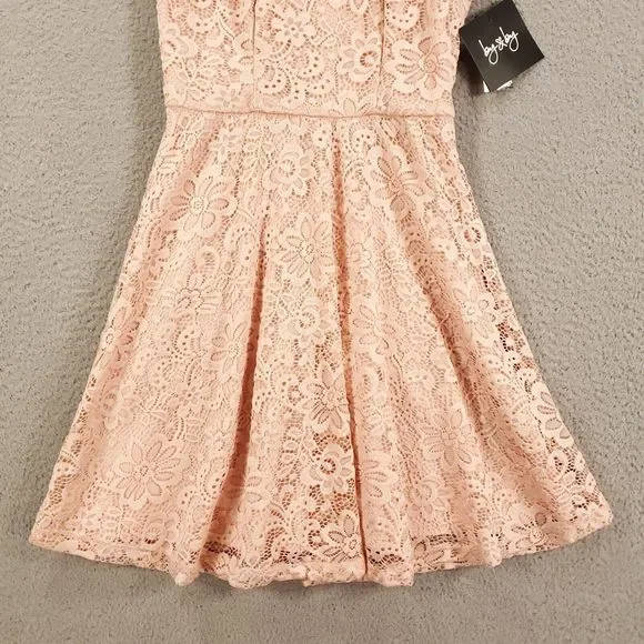 New By & By Dress Juniors 1 Blush Pink Lace Sheer Lined Back Zip - Picture 3 of 15